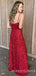 A-line Burgundy Sequin Spaghetti Straps Long Evening Prom Dresses, Cheap Custom Prom Dresses, MR7899