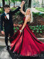 A-line Burgundy Satin Spaghetti Straps Long Evening Prom Dresses, Cheap Custom Prom Dresses, MR7906