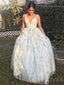A-line White Lace Spaghetti Straps Long Evening Prom Dresses, Cheap Custom Prom Dress, MR7907