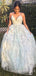 A-line White Lace Spaghetti Straps Long Evening Prom Dresses, Cheap Custom Prom Dress, MR7907
