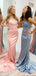 Pink/Grey Satin Spaghetti Straps Mermaid Long Evening Prom Dresses, Cheap Custom Prom Dresses, MR7913