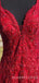 Deep Burgundy V-neck Mermaid Appliques Long Evening Prom Dresses, MR7918