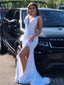 Deep V-neck White Sequin Mermaid Long Evening Prom Dresses, Cheap Custom Prom Dresses, MR7941