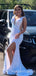 Deep V-neck White Sequin Mermaid Long Evening Prom Dresses, Cheap Custom Prom Dresses, MR7941