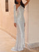 White Sequin One Shoulder Long Sleeves Mermaid Long Evening Prom Dresses, Cheap Custom Prom Dresses, MR7954