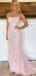 Pink Tulle Appliques Mermaid Lace Long Evening Prom Dresses, MR7957