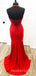 Mermaid Red Satin Appliques Lace Long Evening Prom Dresses, Cheap Custom Prom Dresses, MR7967