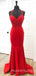 Mermaid Red Satin Appliques Lace Long Evening Prom Dresses, Cheap Custom Prom Dresses, MR7967