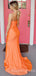 Orange Satin Mermaid Spaghetti Straps Long Evening Prom Dresses, Cheap Custom Prom Dress, MR7969