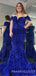 Off Shoulder Royal Blue Sequin Mermaid Long Sweet heart Evening Prom Dresses, Cheap Custom Prom Dresses, MR7983