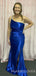 One Shoulder Green Satin Mermaid Long Evening Prom Dresses, Cheap Custom Prom Dresses, MR8003