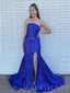 Royal Blue Sequin Sparkly Mermaid Strapless Long Evening Prom Dresses, MR8009