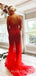 Black Tulle Mermaid Beaded Spaghetti Straps Long Evening Prom Dresses, MR8019
