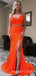 Two Pieces Orange Sequin Sparkly Mermaid Spaghetti Straps Long Evening Prom Dresses, MR8026