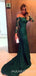 Off Shoulder Dark Green Lace Mermaid Long Evening Prom Dresses, MR8053