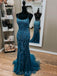 Dusty Blue Tulle Mermaid Spaghetti Straps Appliques Long Evening Prom Dresses, MR8077