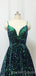 A-line Green Sequin Spaghetti Straps Long Evening Prom Dresses, MR8088