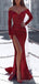 Off Shoulder Long Sleeves Burgundy Sequin Long Mermaid Evening Prom Dresses, Cheap Custom Prom Dresses, MR8106