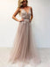 A-line Tulle Appliques Long V-neck Evening Prom Dresses, MR8119