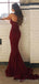 Burgundy Lace Strapless Long Mermaid Evening Prom Dresses, MR8128