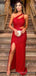 One Shoulder Red Sequin Side Slit Long Mermaid Evening Prom Dresses, Cheap Custom Prom Dresses, MR8149