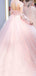 Long Sleeves Pink Tulle Appliques High Neck Long A-line Evening Prom Dresses, Pink Wedding Dresses, MR8157