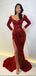 Red Sequin Mermaid Long Sleeves High Neck Long Evening Prom Dresses, Cheap Custom Prom Dresses, MR8165