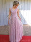 A-line Lilac Lace Appliques Long V Neck Evening Prom Dresses, MR8172