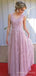 A-line Lilac Lace Appliques Long V Neck Evening Prom Dresses, MR8172