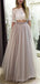 Two Pieces Grey Tulle Half Sleeves Lace Long Evening Prom Dresses, MR8178