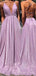 Sexy Deep V Neck Lilac Spaghetti Straps Long A-line Evening Prom Dresses, MR8184