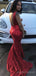 Deep V Neck Red Sequin Long Mermaid Evening Prom Dresses, Cheap Custom Prom Dresses, MR8185