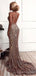 Long Mermaid Evening Prom Dresses, Spaghetti Straps Gold Sequin Custom Prom Dresses, MR8187