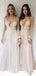 Sheath Long Sleeves Tulle Beaded Long Evening Prom Dresses, A-line Deep V Neck Custom Prom Dress, MR8199