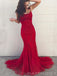 Mermaid Red Tulle Appliques Long Evening Prom Dresses, Spaghetti Straps Custom Prom Dress, MR8200