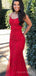 Mermaid Red Tulle Appliques Long Evening Prom Dresses, Spaghetti Straps Custom Prom Dress, MR8200