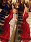 Mermaid Red Sequin Long Backless Evening Prom Dresses, Deep V Neck Custom Prom Dresses, MR8201