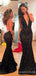 Black Sequin Long Mermaid Evening Prom Dresses, Deep V Neck Custom Backless Prom Dresses, MR8203