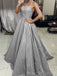 Spaghetti Straps Silver Grey Long Evening Prom Dresses, A-line Sparkly Custom Prom Dresses, MR8215