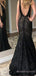 Mermaid Black Sequin V Back Long Evening Prom Dresses, Deep V Neck Custom Prom Dresses, MR8219