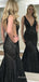 Mermaid Black Sequin V Back Long Evening Prom Dresses, Deep V Neck Custom Prom Dresses, MR8219