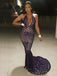 Sexy Deep V Neck Black Sequin Long Mermaid Evening Prom Dresses, Backless Custom Prom Dresses, MR8224
