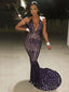 Sexy Deep V Neck Black Sequin Long Mermaid Evening Prom Dresses, Backless Custom Prom Dresses, MR8224