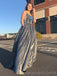 Grey Spaghetti Straps Long Evening Prom Dresses, A-line Sparkly Custom Prom Dresses, MR8228