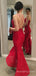 Mermaid Red Lace Long Backless Evening Prom Dresses, Custom Prom Dress, MR8230