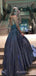 Spaghetti Straps Navy Blue Sparkly Long Evening Prom Dresses, A-line Custom Prom Dresses, MR8247