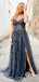 Off Shoulder Dark Grey Tulle Appliques Long Evening Prom Dresses, A-line Custom Prom Dress, MR8252