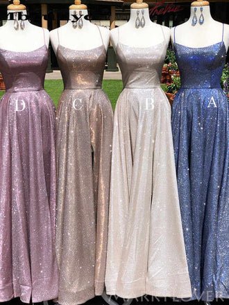 Spaghetti Straps Long Sparkly Evening Prom Dresses, A-line Custom Prom Dresses, MR8257