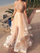 Two Pieces Champagne Tulle Beaded Long Evening Prom Dresses, A-line Custom Prom Dress, MR8266