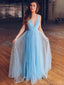 Sky Blue Tulle Sparkly Long Evening Prom Dresses, A-line Custom Prom Dress, MR8268